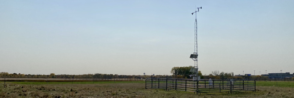 view of new brookings weather station with fields and stadium in background