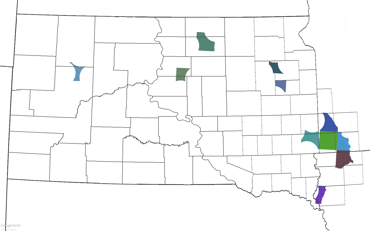 South Dakota map shaded to represent where the SD Mesonet is looking for landowners to host new stations.