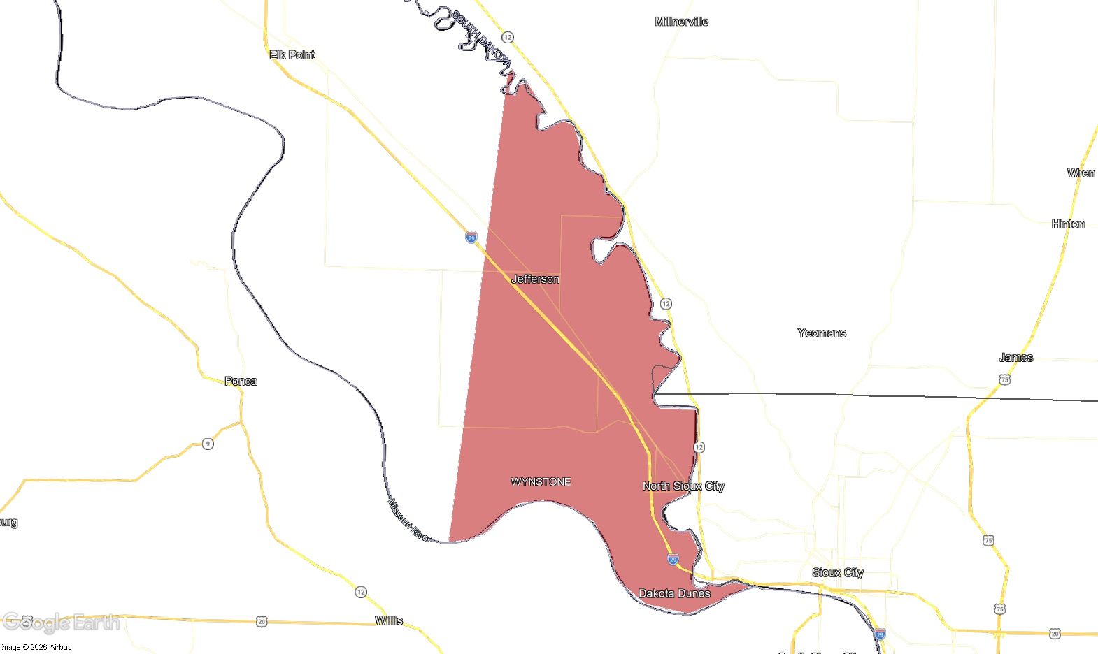 Map displaying where SD Mesonet is looking to find a location for a new station in Union County, SD.